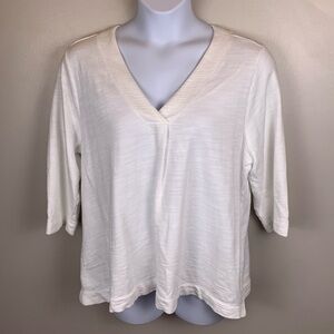 Pure Jill Cotton Terry‎ V-neck Tunic Top Womens XL Petite White Cozy Lagenlook